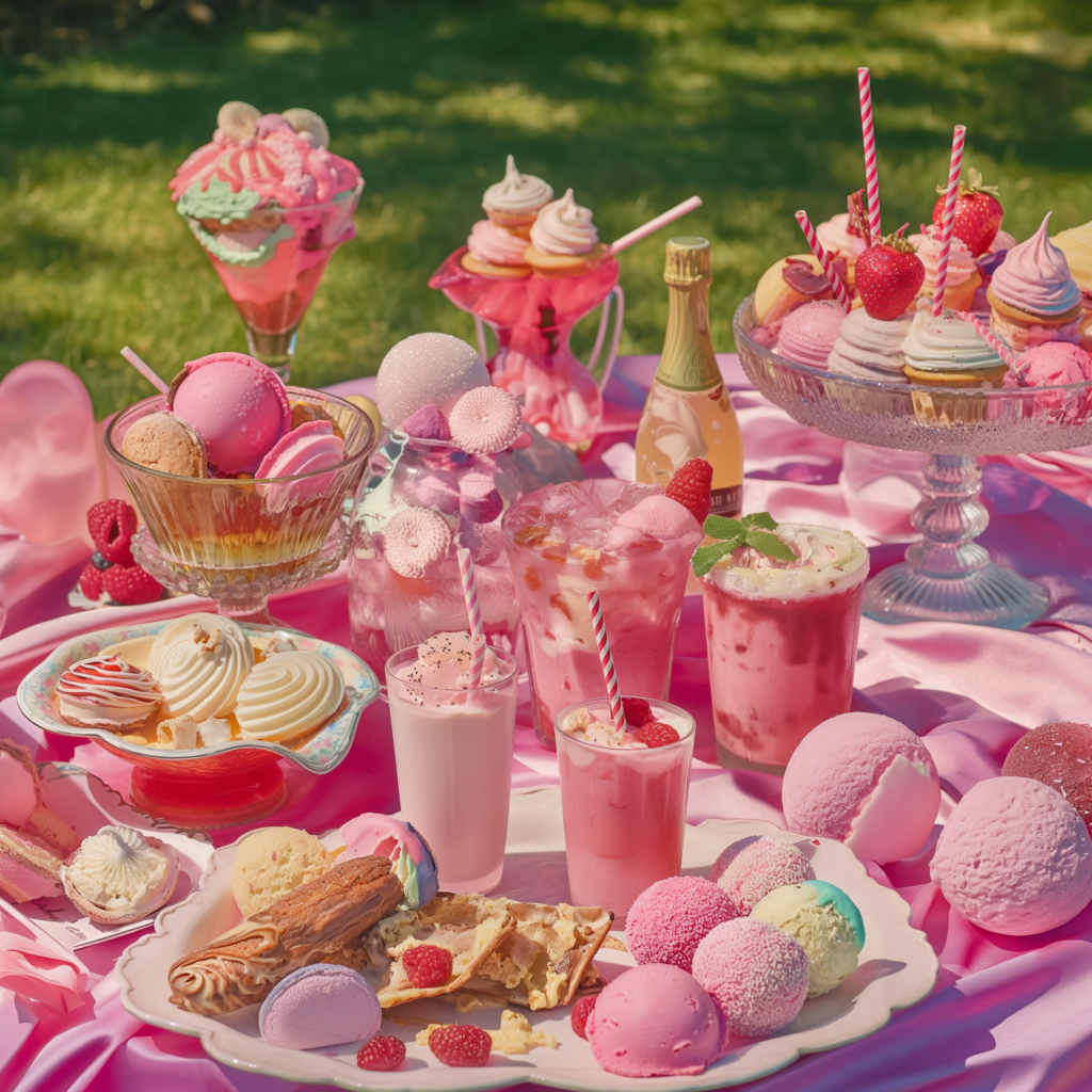 Image - An image of an Ice Cream picnic with milkshakes, ice cream sandwiches and all types of ice cream treats.