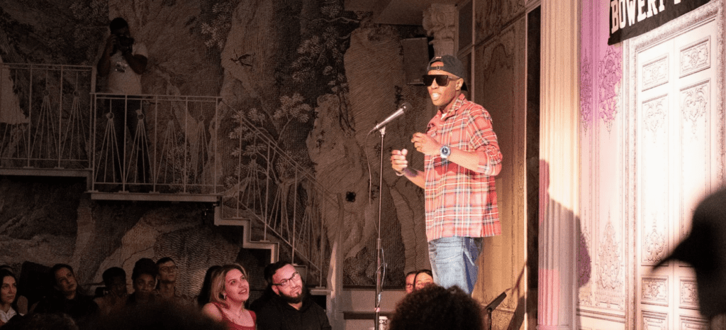 Person performing spoken word at Bowery Poetry Club