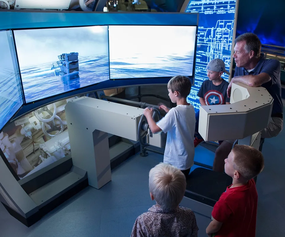 Kids exploring a recreated sub at Griffin Museum of Science and Industry